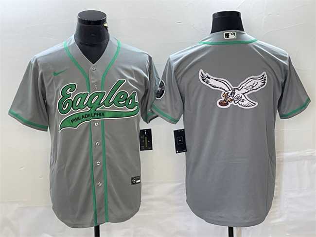 Men%27s Philadelphia Eagles Gray Team Big Logo Cool Base Stitched Baseball Jersey->philadelphia eagles->NFL Jersey